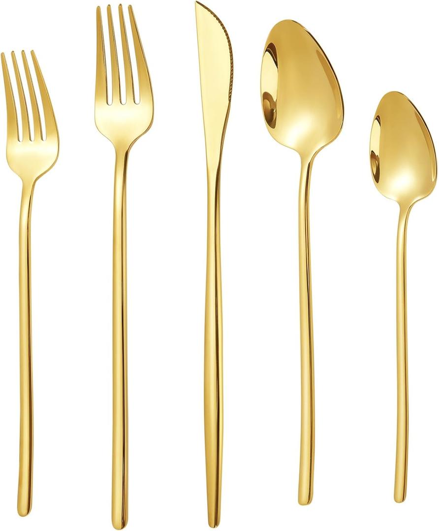 30-Piece Silverware set for 6, Premium 18/10 Stainless Steel Flatware Cutlery Set, Luxury Eating Utensils Set Include Spoons Forks & Knives, Mirror Polished, Dishwasher Safe (Gold)