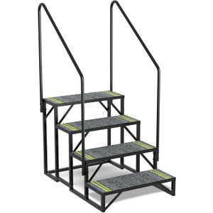 RV Steps with Handrail, 4 Step Hot Tub Steps with Non-Slip Mats