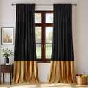 Velvet Curtains Black Gold for Living Room 120 inches Long,2 Panels Blackout Curtains Modern Color Block Back Tab Rod Pocket Soundproof Drapes for Bedroom Window Decor