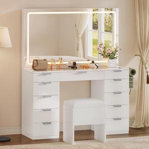 YITAHOME Vanity Desk with LED Mirror, 11 Drawers