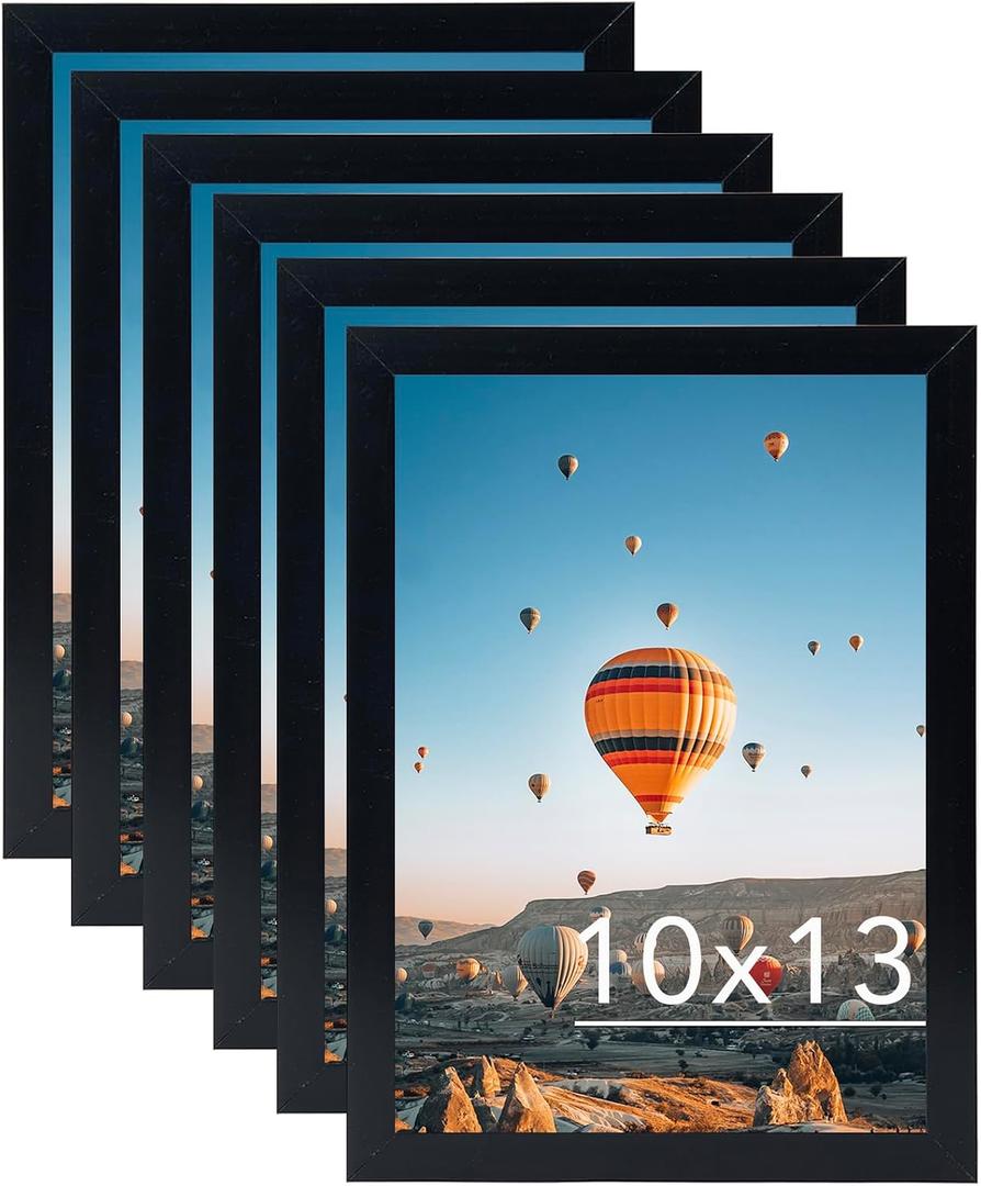JCJMY 10x13 Picture Frame Set of 6 Black for Wall Hanging, Wall Mounting Horizontally or Vertically, 10 x 13 Wall Gallery Poster Photo Frame with Shatter Resistant Plexiglass, 6 Pack, Black