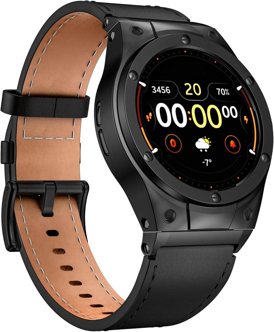 MioHHR Leather Watch Bands with Stainless Steel Case Compatible with Google Pixel Watch 3 45mm,Genuine Leather Replacement Bands for Google Pixel Watch Women Men,Black