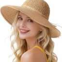 Beach Hats for Women - Straw Hat, Sun Hats for Women UPF 50+ UV Protection, Beach Hat Packable Foldable (Khaki)