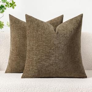 MIULEE Pack of 2 Coffee Throw Pillow Covers 18x18 Inch Soft Chenille Pillow Covers for Sofa Living Room Couch Solid Dyed Cases