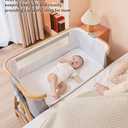Baby Bassinet, Bedside Bassinet for Baby, 4 in 1 Portable Bassinet Bedside Sleeper with Wheels Mosquito Net & Storage Basket, 6 Height Adjustable Rocking Bassinet for Newborn Baby, Crib