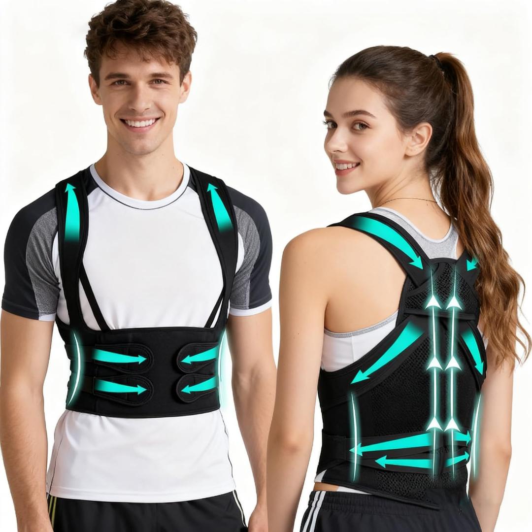 Upgraded Back Brace,Posture Corrector,Lumbar Support with Shoulder Support,Adjustable Full Back Straightener for Upper & Lower Back Pain Relief, Hunchback, Scoliosis & Spine Alignment (S)