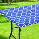 Smiry Rectangle Picnic Table Cover, Waterproof Elastic Fitted Camping Tablecloths for 6 Foot Tables, Wipeable Flannel Backed Vinyl Tablecloth Protector for Indoor, Outdoor (Blue, 42x72 Inches)