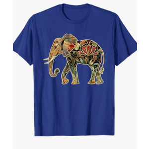 Elephant Floral Flower T-Shirt Royal Blue