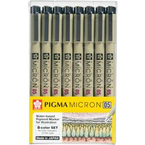 Sakura Pigma Micron pens 05 line Drawing 8 Color Set, Archival ink fineliner manga pen, Bible journaling Study kit