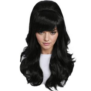 Linfairy Long Wavy Black Wig Big Bouffant Beehive Wigs for Women fits 50s 80s Costume, Black