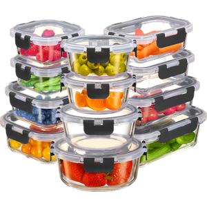 FineDine 24 Piece Glass Storage Containers with Lids - Leak Proof, Dishwasher Safe Glass Food Storage Containers for Meal Prep or Leftovers, Red