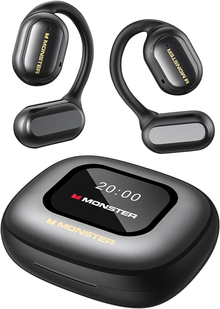 Monster Open Ear Headphones Touch Screen Earbud, Open Touch Pro 100 Wireless Earbuds Support TF Card, Bluetooth Earbuds with ENC Clear Talk, Multiple EQ Modes, Comfort Earhooks, IPX5, 30H Playback