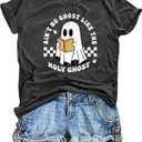 Halloween Teacher Shirts for Women Reading Books Shirt Funny Spooky Teacher Tee Halloween Party Short Sleeve Tops (XXL)