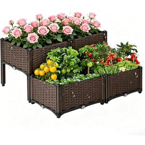 Outdoor Planter Raised Bed, Garden Terrace Balcony Planting Rack, Drainage Holes, Detachable, Modular Assembly, 300-lb Capacity, Durable, Ideal for Vegetables, Flowers, and Herbs(Shallow-4)
