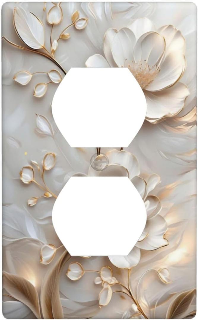 Decorative Art Light Switch Covers Elegant Beige Floral Switch Plate Cove 1 Gang Single Duplex Outlet Wall Plate Switchplate Electrical Faceplate