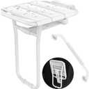 Folding Shower Seat Wall Mounted - 500 Lbs Capacity - 14x16'' Stainless Steel Shower Bench w/ 16'' Grab Bar for Inside Shower Bathtub, Heavy Duty Anti-Slip Fold Down Shower Chair for Elderly/Disabled