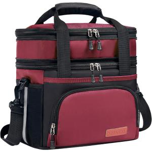 Tactical Lunch Box for Men & Women  Expandable 16L Double Deck Insulated Cooler Bag for Work, Construction & 12-Hour Shifts  Heavy Duty Leakproof Large Meal Prep Tote with Shoulder Strap (Red/Black)