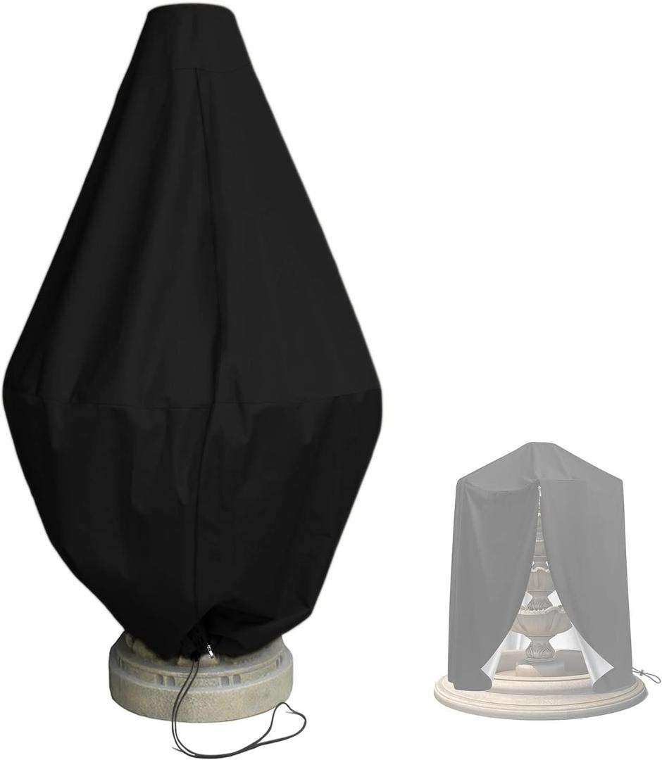 Fountain Cover for 50H 40D Inches Patio Fountain with Drawstring Rain and Snow Protection Cover for Outdoor Patio Garden Black