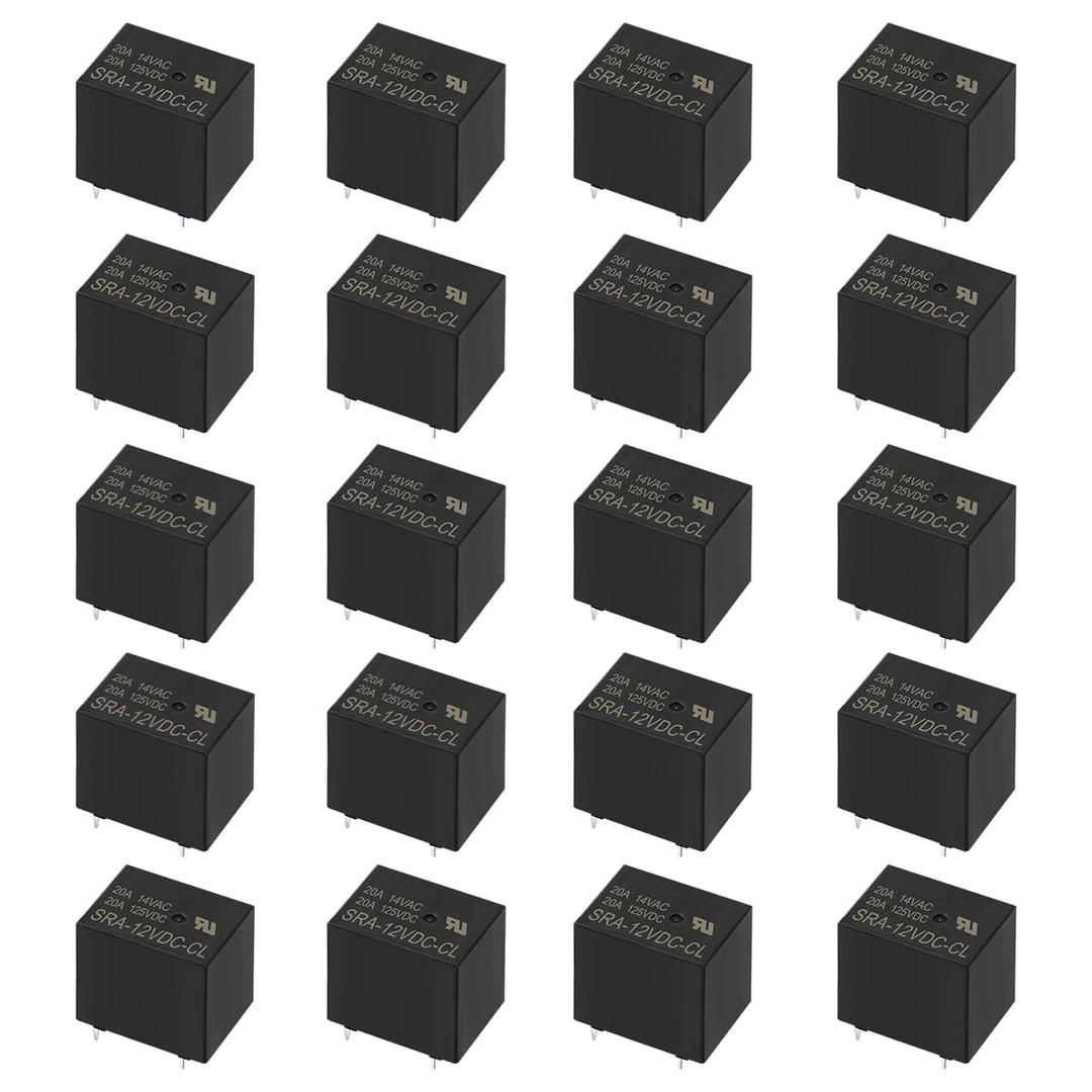 Baomain Mini PCB Power Relay 5 Pins SPDT 12VDC 20A/14VDC 20A/125VAC PCB Mount Electric Relay for Home Appliances SRA-12VDC-CL Pack of 20