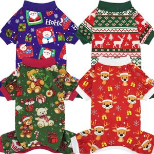 Xpudac 4 Pack Dog Christmas Pajamas Reindeer Puppy Clothes Cute Santa Claus Dog Pajamas Costumes Outfit Red Green Small (Small(Chest-14" Back-10" Neck-9.5"))