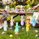Kathfly 6 Pcs Large Easter Flocked Bunny Decoration 12 Inch Easter Pastel Flocked Bunny Tree Picks Flocking Rabbit Floral Picks Rabbit Ornament for Tree Topper Farmhouse Party Decor Home