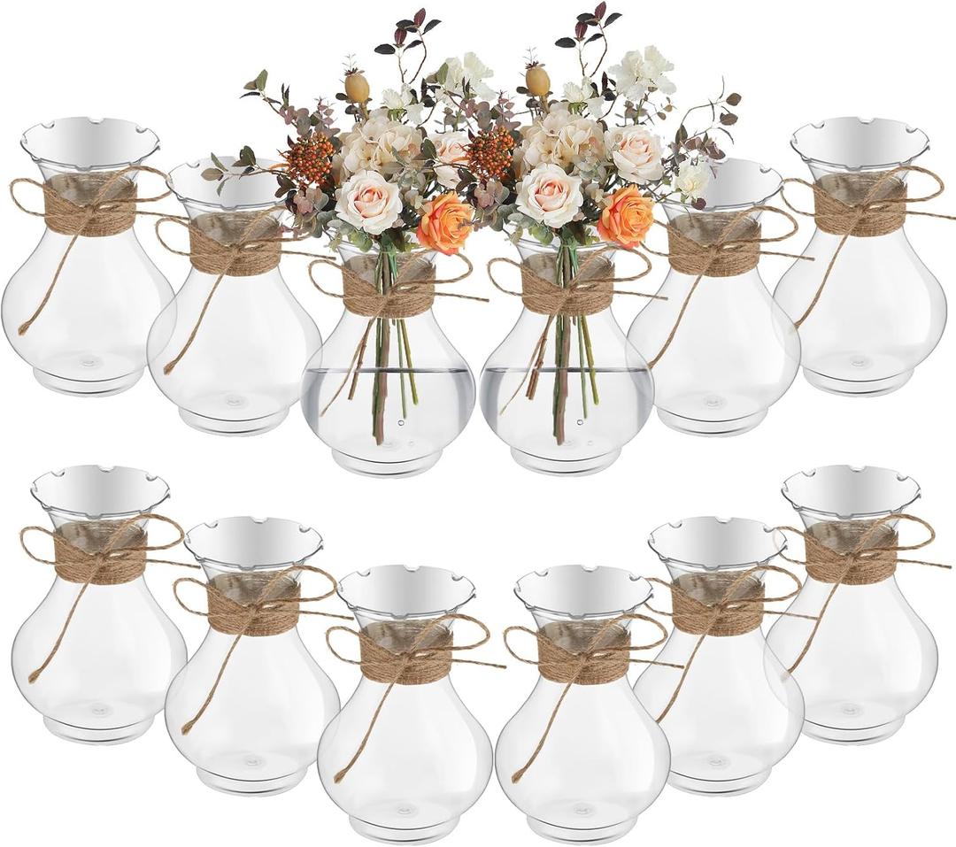 Bokon 5.7" Plastic Small Vases for Centerpieces, Plastic Bud Vase Bulk, Hyacinth Avocado Growing Vases, Tiny Flower Bulb Plant Propagation Containers for Wedding Living Room Table Decorations(12 Pcs)