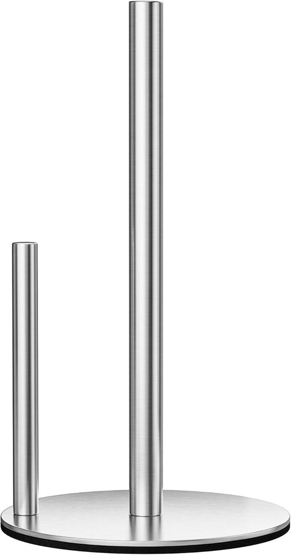 Stainless Steel Paper Towel Holder Stand for Kitchen Countertop and Bathroom, Upright Kitchen Paper Towel Holder for Large and Standard Rolls(Silver)