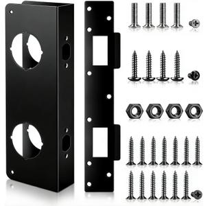1 Set Black Stainless Steel Lock and Door Reinforcement Plate Set Mortise Lock Conversion Kit Exterior Interior Doors Repair Kit for 1-3/4" Thick Door Double Hole Doors