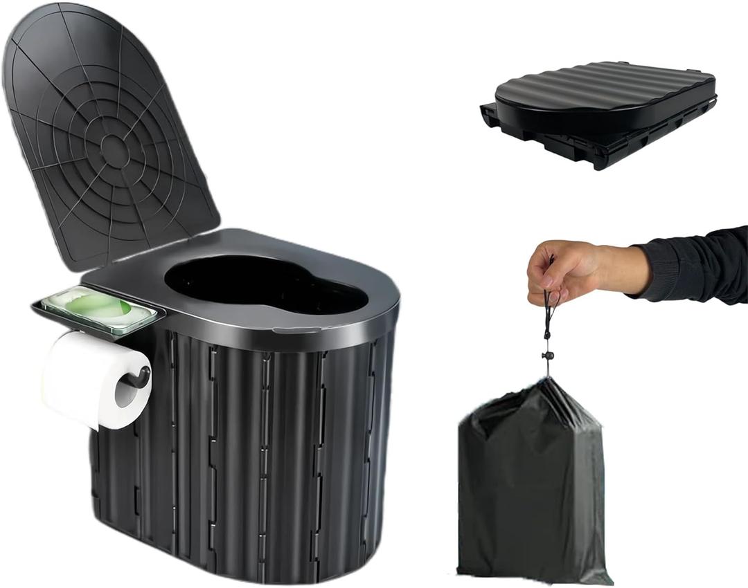 Portable Folding Toilet for Adults Camping, 300LBS Weight Capacity Porta Potty with Removable Toilet Paper Holder for Outdoor, Travel, RV, Boats and Emergency Use (XL with Cover)