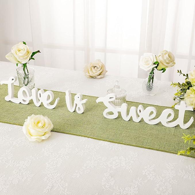 Love Is Sweet Table Decor Hollow Sign Wooden Love Is Sweet Sign for Dessert Table Freestanding Wood Is Wooden Letter Top for Wedding Shelf(White)