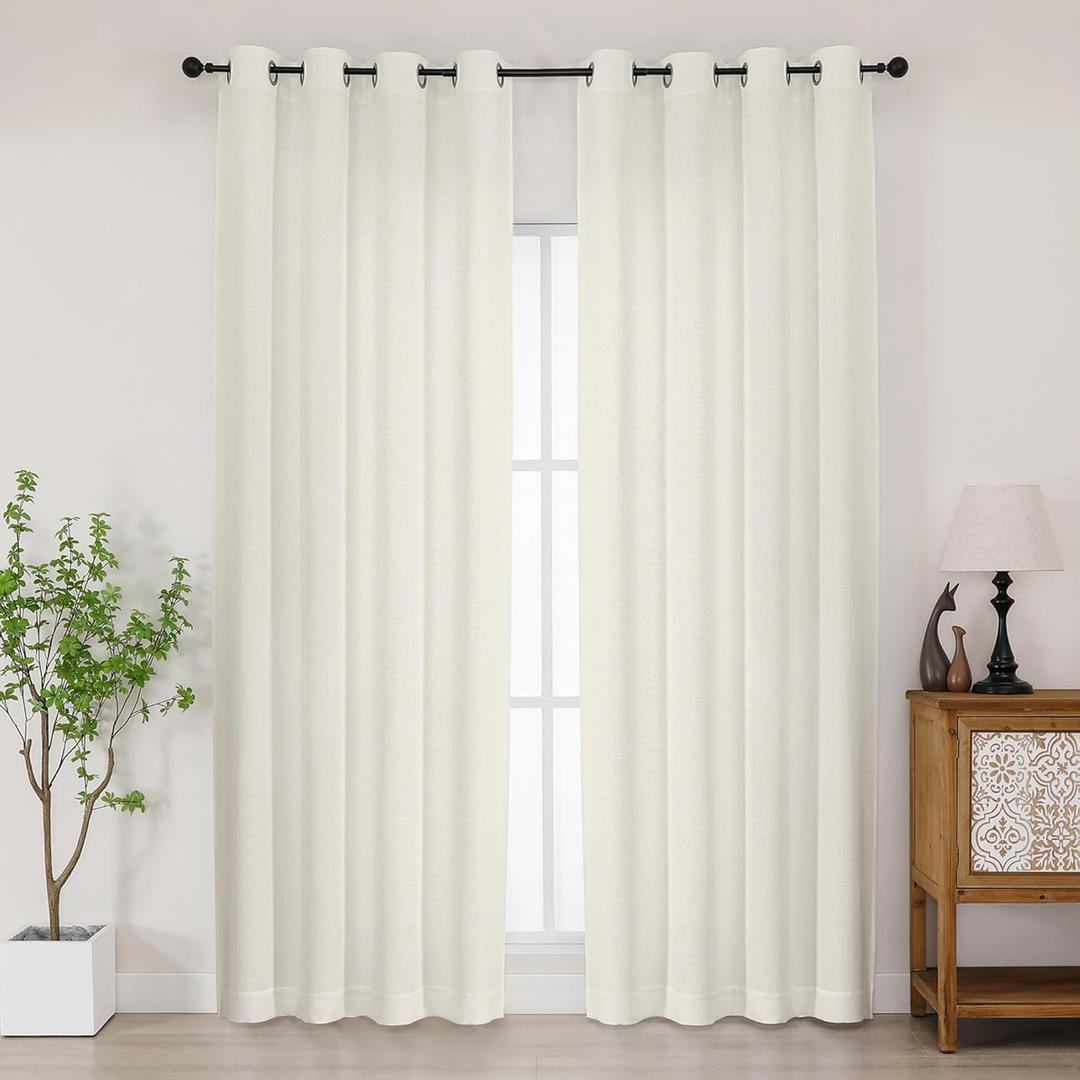 Chyhomenyc Ivory Curtains 84 Inches Long 2 Panels Set, Light Filtering Faux Linen Textured Soft Airy Window Curtains for Living Room Bedroom, Thick Modern Privacy Grommet Drapes, 50Wx84L, 2PCS