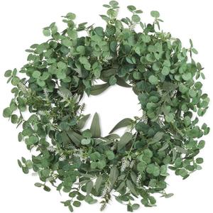 24" Eucalyptus Wreath for Front Door - Artificial Greenery Wreaths Spring Summer Wreath with Eucalyptus Leaves, All Seasons Evergreen Hanging Decor for Farmhouse Home Porch Festival Wedding Decor