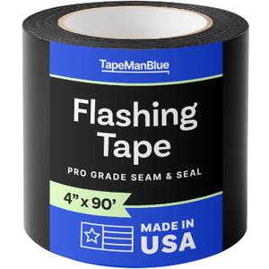 Flashing Tape for Windows and Doors, 4 in x 90 ft Roll, Made in USA, Black Self-Adhesive Flashing Tape Waterproof, UV Resistant, Acrylic Adhesive, Great for Sealing Doors, Windows, Panel Seams (1)