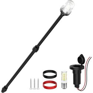 AMBIPASION Stern Light Boat Anchor Light, 26"–48" Telescoping Pole Boat Lights with Base, Marine Navigation Lights for Boats LED, for Pontoon, Fishing, Bass & Jon Boats, 12–24V (Black)
