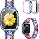 Mesime Compatible for Apple Watch Band with Screen Protector Case, Jewelry Replacement Bands 2 Pack Protective Cover for iWatch Series 10/9/8/7/6/5/4/3/2/1/SE Women, Size: 40mm(Series 6/5/4/SE)
