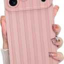 KANGHAR Compatible with iPhone 17 Pro Max Case 2025, Silicone Stripes Cute Pattern, Camera Protection Soft Slim Phone Cover for Girls Women -Pink
