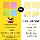 Post-it Super Sticky Lined Notes, 6 Sticky Note Pads, 4 x 4 in., School Supplies, Office Products, Sticky Notes for Vertical Surfaces, Monitors, Walls and Windows, Energy Boost Collection