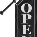 Double-Sided Open Flag with Pole Kit, 12"x35" Vertical Storefront Open Sign with Wall Mounted Hanging, Outdoor Vintage Open Banner for Shop, Cafe, Restaurant, Retail Store, Farm Stand Business