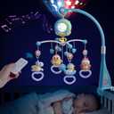 Mini Tudou Baby Musical Mobile Crib with Music and Lights, Timing Function, Projection, Take-Along Rattle and Music Box for Babies Boy Girl Toddler Sleep (Blue)