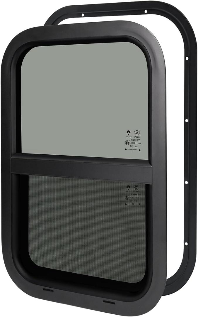NOVINO RV Window,Camper Replacement Vertical Sliding RV Window for Cargo Trailer Utility Travel Trailer Cargo Van Truck SUV 14" W x 22" H, Fit 1" or 1-1/2" Thick Wall,DOT Approved