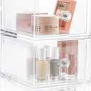2 x Oizeir Clear Drawer Organizers - Acrylic, Durable, Stackable, Pull-Out Drawer - Great for Medicine, Cosmetics, Makeup and Bathroom Organization (4.5" High | 2-PACK)