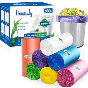 2.6 Gallon 350pcs Multicolr small Trash Bags Strong Garbage Bags, Bathroom mini Trash Can Bin Liners, Plastic Bags for home office, waste basket liner, fit 10 Liter,2,2.6,3GalMulticolr 350