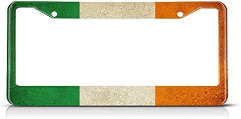 Beabes Vintage Ireland Irish Flag License Plate Frame Auto Tag Frames Green White Orange Stripe License Plates Holder 2 Holes Decorative Car Truck Motorcycle License Plates Tag for Men Women