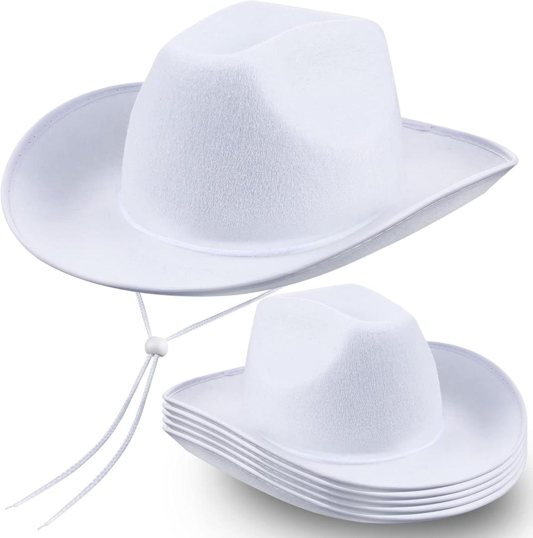 Janmercy 6 Pcs Bulk Cowboy Hats Western Hat Cowgirl Hat with Adjustable Drawstring for Wedding DIY Bachelorette Dress Up(Simple White)