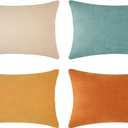 MONDAY MOOSE Decorative Throw Pillow Covers Cushion Cases, Set of 4 Soft Velvet Modern Designs, Mix and Match for Home Decor, Pillow Inserts Not Included (12x20 inch, Orange/Teal)