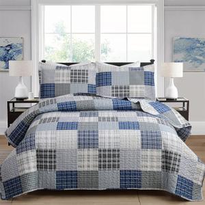 Hailea Plaid Quilt Queen Size Blue White Patchwork Bedding Lightweight Buffalo Checkered Bedspread Coverlet All Season Home Bedding Decor with 2 Pillowshams Hailea Plaid Quilt Queen Size Blue White Patchwork Bedding Lightweight Buffalo Checkered Bedspread Coverlet All Season Home Bedding Decor with 2 Pillowshams