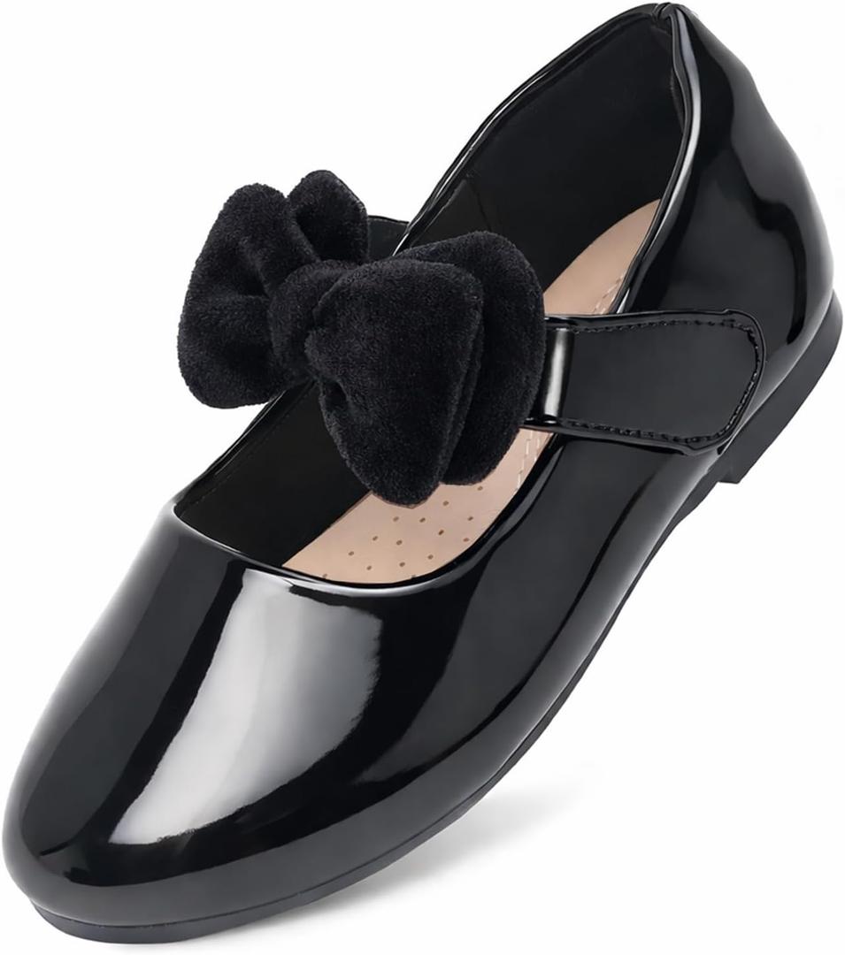 Toddler Girl Dress Shoes Mary Jane Flower Girl Flats for Wedding & Party, Soft Insole Easy On & Off Dress Shoes for Toddler/Little Girls, Size 8