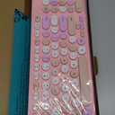 Wireless Keyboard and Mouse Combo, Retro Typewriter Keyboard with Round Keycaps, 2.4GHz USB Cute Wireless Keyboard Mouse for Computer, Desktop, Laptop and Computer (Pink-Colorful)