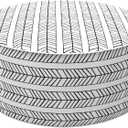 LVTXIII Outdoor/Indoor Inflatable Ottoman, Patio Footrest Stool, Portable Round Ottoman for Patio Garden, Camping or Home, Herringbone Black White (21"D x 21"W x 9"H)