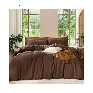 MooMee Bedding Duvet Cover Set 100% Washed Cotton Linen Like Textured Breathable Durable Soft Comfy (Solid Cocoa Brown, Queen 90"x90")